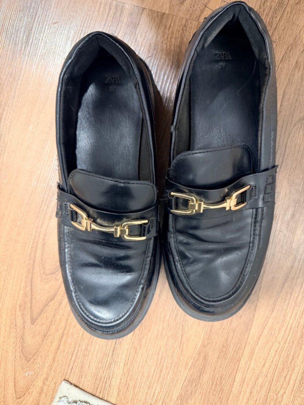 Zara Black Horsebit Chunky Loafers 39